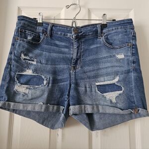 American Eagle Outfitters Distressed Next Level Stretchy Midi Denim Shorts - 16